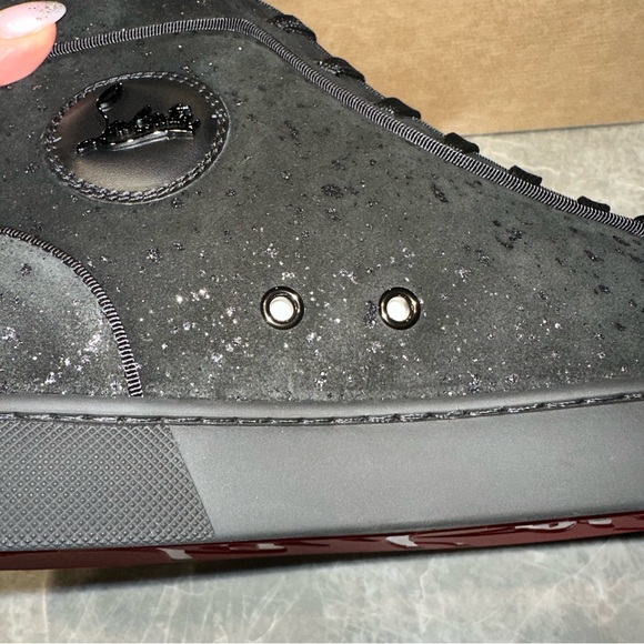 New Size 44 Christian Louboutin Louis Orlato Flat Sneakers Black Silver - Picture 13 of 14